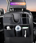 Tesla Cybertruck Rear Seat Back Organizer With Roomy Multi Pouches Heavy Duty Pu Leather Auto Storage Keeper showing multi-pocket design for drinks and essentials.