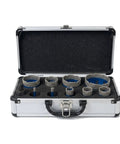 Pro Gem Ready 10-Piece Diamond Tile Hole Saw Kit With Brazed Edges And M14 Thread Adapter For Drilling Super Smooth Holes In Marble Porcelain Ceramic And Granite Without Chipping Today, open case