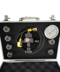 Pro Grade Hydraulic Nitrogen Accumulator Charging And Pressure Test Kit, 400 Bar 5800 PSI with case and fittings visible