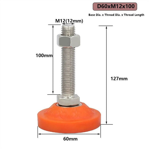 Kick The Wobble Outta Your Setup With These Adjustable Furniture Feet And Leveling Glides Featuring Rock Solid Heavy Base Carbon Steel Legs And M12x100mm Thread For Shelves Cabinets, orange rubber base with steel thread.