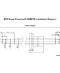 Installation diagram for Left And Right Handed Ball Screw SFU2505 1900mm Dual Direction Lead Screw with dimensions.