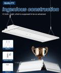 Adjustable Wattage High Bay LED Shop Light 4FT 2 Pack showing hanging installation with quality award