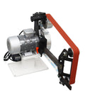 Heavy Duty 71 Inch Desktop Belt Sander Workhorse Featuring A Rock Solid 2200W Motor With Stepless Speed Control And Three Swappable Grinding Wheels For Killer Woodworking Projects - close-up of motor and belt.