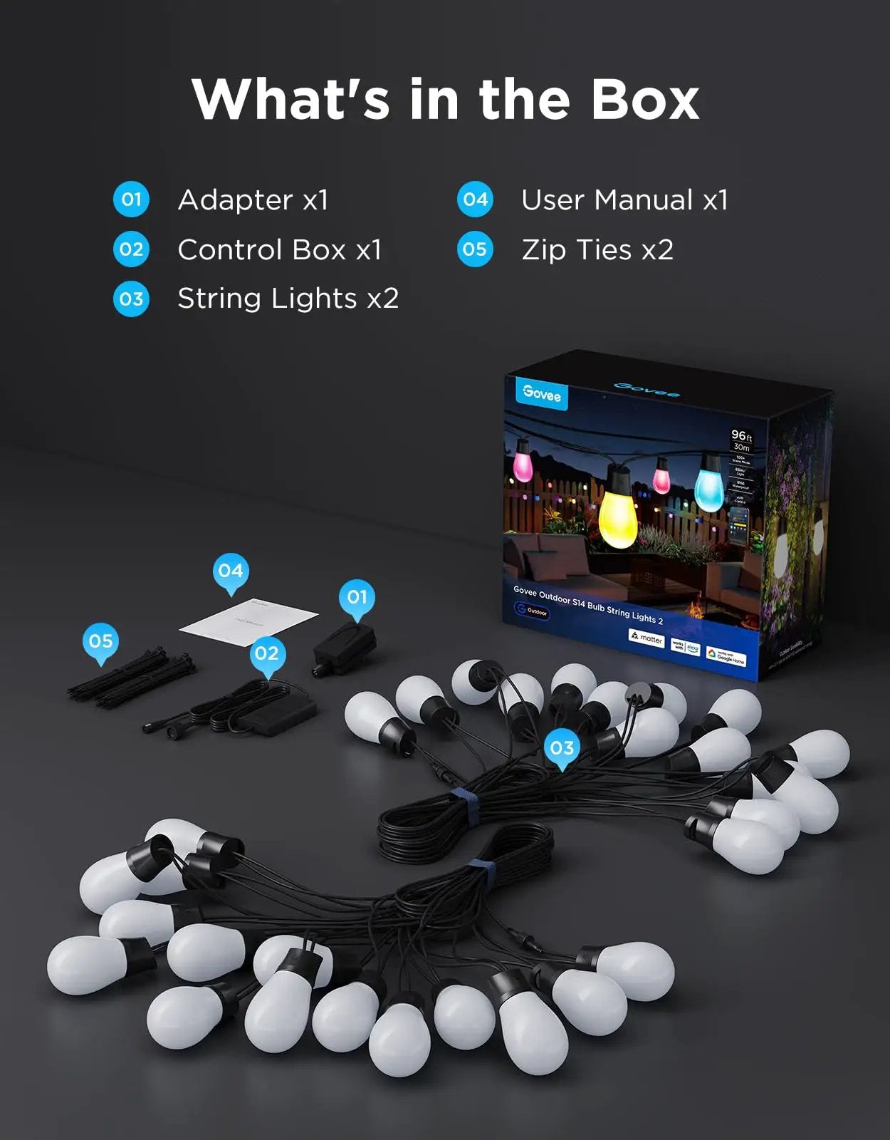 リングライト キンツア SePTENTRION セット Lit Outdoor String Lights 96ft Dual Rope RGBC ✓