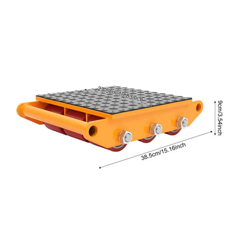 15 Ton Machinery Skate Dolly With Nine PU Rubber Rollers For Heavy Load Transport Beefy Durable Industrial Skid Carrier For Moving Heavy Equipment Sturdy Alloy Steel Base Plate Reinforced Lock Nuts Solid Central Bearings Smooth Rolling, 38.5cm view
