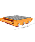 Boss Tough Heavy Duty Machinery Skates Featuring Smooth Polyurethane Wheels For Industrial Relocation 15 Ton Capacity Beast Mode Steel Base Zero Hassle Roller Dolly side view showing dimensions and wheels