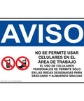 Straight Up Notice For Designated Cell Phone Area Spanish Osha Safety Sign 10 By 7 Inch Heavy Duty Plastic wall sign mounted.