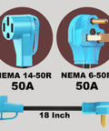 Heavy Duty NEMA 6-50P To 14-50R EV Charger Adapter Cord For Level 2 Charging, 6 Gauge Copper Wire, 180 Degree Bent Design