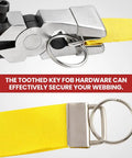 All In One Key Fob Hardware Kit With 40 Sets Of 1 Inch Fob Hardware And 8 Inch Pliers securing yellow webbing