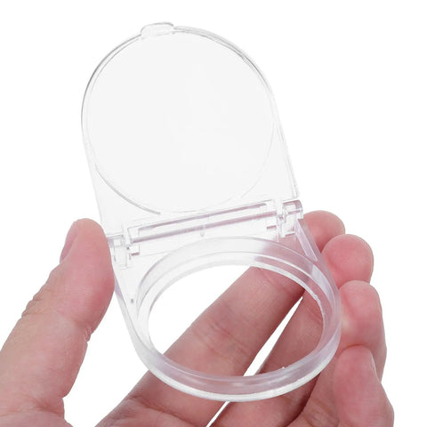 Power Button Cover With Self Adhesive Backing And Clear Flip Lid Switch Protector shown in hand