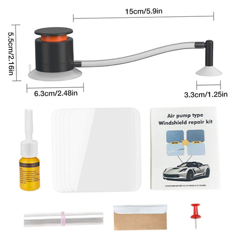 Vacuum Assisted Glass Repair Kit For Chips And Cracks On Windshields, Clear, Long Lasting Resin For Laminated Auto Glass, Quick Fix
