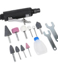 Real Deal Pneumatic Die Grinder Kit With Quarter Inch Chuck Aluminum Build And Comfortable Silicone Grip For Low Vibration Shop Work Smooth Operation On Auto Panels And Metal Fabrication Tasks including grinding heads and accessories
