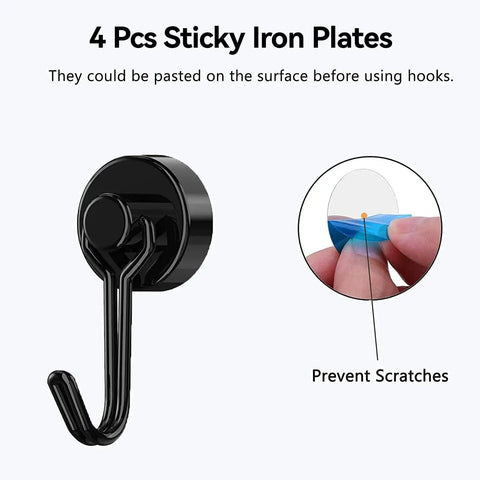 Heavy Duty Magnetic Hooks Neodymium Magnets 30Lbs Strength Rust Proof For Fridge Or Refrigerator Oven Grill with sticky iron plates.