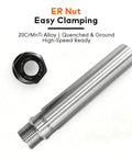 Heavy Duty ER Collet Extension With Straight Shank Covering C12 To 25 And ER11 To 25 Sizes For CNC Milling Lathes And Precision Metalworking Tradesman Gear next to an ER nut.