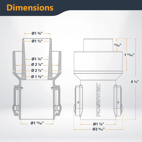 Dust Collection Fitting With Quick Change Adapter For Shop Vacuum Hoses And Fittings Universal Fit dimensions diagram