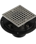 Low Profile 4-1/4 Inch Square Shower Drain Kit With 304 Stainless Steel Base, PVC Flange, Nickel Brushed Grate, CUPC Certified