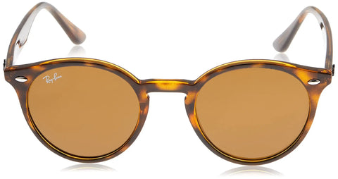 Front view of Unisex Round Sunnies With 49Mm Light Havana Frame And B-15 Brown Lenses, Lightweight Italian Made Design, Riveted Temples