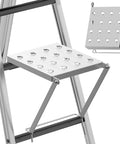 Heavy Duty Foldable Ladder Platform With Rock Solid Anti Slip Work Shelf Alloy Steel Step Attachment close-up view of sturdy tray.