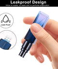 Hand holding blue refillable spray bottle from Four Glass Perfume Spray Bottles Set Refillable Travel Size Atomizers.