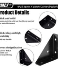Rock Solid 4 Pack Corner Brace Brackets For Wood And Metal, 66mm black metal corner brackets with thick design for durable support.