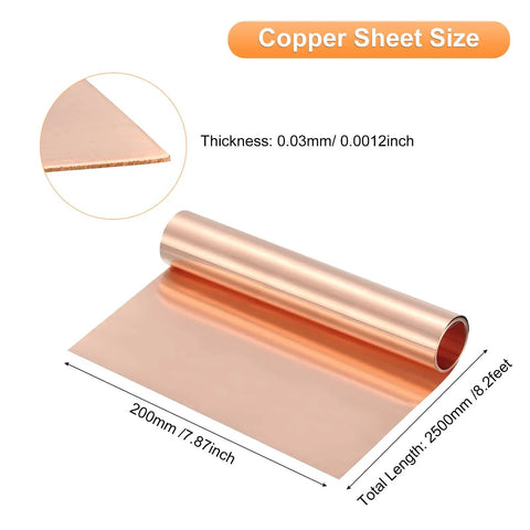 8 Inch Copper Flashing Sheet Roll 99.9 Percent Pure Copper Strip For Electrical Do It Yourself Projects 2500mm By 200mm By 0.02mm