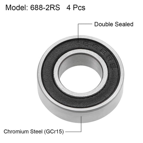 Front view of uxcell 688-2RS deep groove ball bearing, chrome steel, double sealed, 8mm bore, 16mm OD