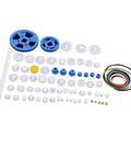 64 Kinds Plastic Gears, Pulleys, And Belts Kit For Robot Motors, Engineering Projects, And Model Making, assorted components display