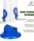 Outdoor Hanging Mealworm Tube Bird Feeder With Wide Perch Squirrel Chew Proof Easy Refill And Clean Metal Construction Great For Bluebirds Robins Wrens Chickadees All Season Backyard Birding with removable base and wide standing feet in blue.