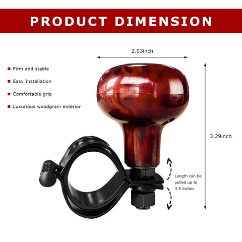 Woodgrain Steering Wheel Spinner Knob For Cars And Trucks, Smooth Auto Turning Booster, easy one hand control, product dimensions