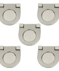 Flush Mount Cupboard And Drawer Ring Pull Handles Set In Silver Tone Made From Zinc Alloy Hidden Embedded Mounting 4 Piece Kit