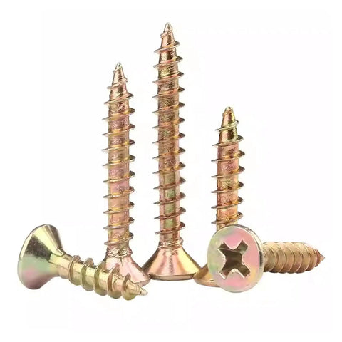 No Sweat Zinc Plated Carbon Steel Countersunk Self Tapping Wood Screws Phillips Drive, various sizes for drywall mounting.