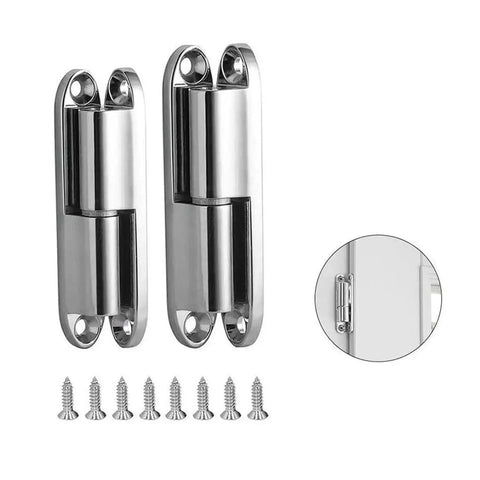 Rotating Concealed Door Hinges 180 Degree Detachable Heavy Duty Industrial Zinc Alloy Silver with mounting screws shown