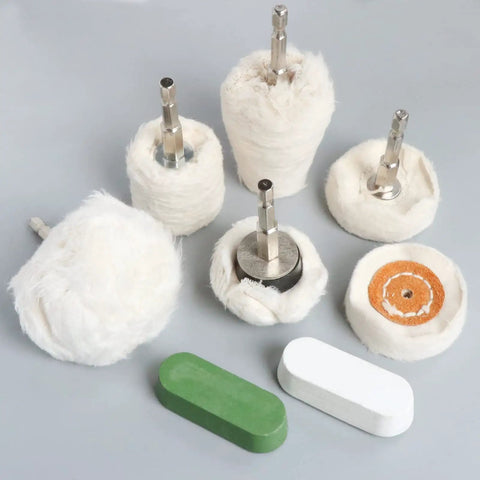 Eight Pack Polishing Wheels For Drill Buffing Wheel Kit With One Quarter Inch Hex Shafts Cotton Polishing Pads For Power Grinders