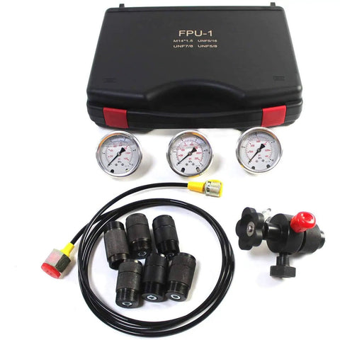 Hydraulic Nitrogen Accumulator Charging System Pressure Gauge Diagnostic Tool With 3 Gauges, 7 Couplings And 1 Gas Hose, Pro Grade Nitrogen Charging Tools And Pressure Test Kit For Hydraulic Accumulators