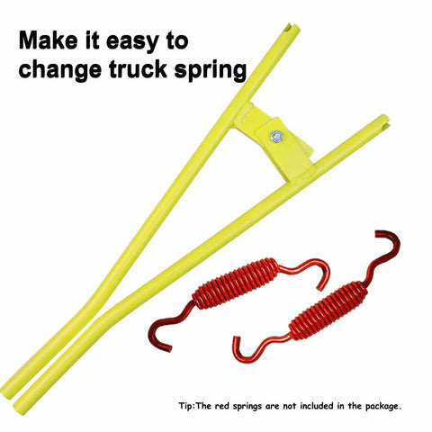 Beefy Pro Grade Heavy Duty Truck Brake Spring Tool LT890 with two red springs, highlighting tool's easy spring removal feature.