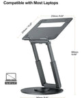 Telescopic Laptop Stand For Desk With 360 Degree Swivel Base Sit To Stand Height Adjustable Portable Riser Gray, side view