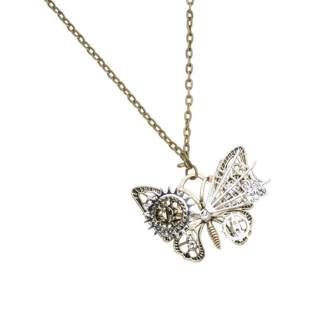 Chic Vintage Punk Butterfly Necklace With Mechanical Gears Alloy Jewelry For Daily Streetwear And Rock Concert Cosplay Look Adjustable Chain Lightweight Design, featuring a detailed butterfly pendant.