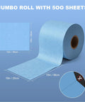 Tough As Nails Heavy Duty Cleaning Cloths Blue Lint Free Industrial Wipes Super Absorbent Shop Towels For Auto Degreasing Lab Equipment And Cleanroom Tasks 15X10 Inch 500 Pack shown on a jumbo roll with 500 sheets.