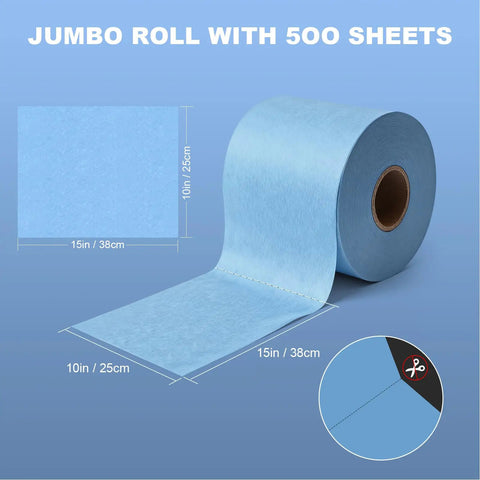 Tough As Nails Heavy Duty Cleaning Cloths Blue Lint Free Industrial Wipes Super Absorbent Shop Towels For Auto Degreasing Lab Equipment And Cleanroom Tasks 15X10 Inch 500 Pack shown on a jumbo roll with 500 sheets.