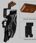 Heavy Duty Helmet Wall Mount Rack With Dual Key Hooks For Motorcycle Gear And Sports Helmets, solid wood and steel
