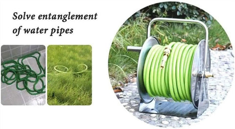 No Sweat Stainless Steel Garden Hose Reel Wall Or Floor Mounted Outdoor Hose Organizer With Smooth Operator Roll Cart.