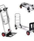 2-In-1 Convertible Aluminum Hand Truck And Platform Dolly 700 Lb Capacity, Collapsible Cart With Telescoping Handle, Four-Wheel Stability, Heavy-Duty Rust-Resistant Build For Warehouse And Material Handling, shown folded and flat