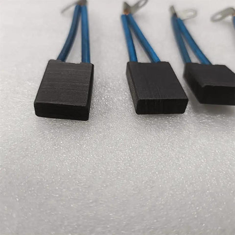 4Pcs Pack 6X15X20mm Carbon Graphite Brushes For Electric Forklifts And Golf Cart Motors High Durability Replacement Parts For Pallet Truck Stacker Motor Brush Sets with blue wires on a white background.