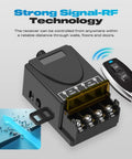 Wireless 12V Remote Switch With 30A Relay, 433MHz RF Control For 12V-72V DC Motors, shown with RF remote and installation kit