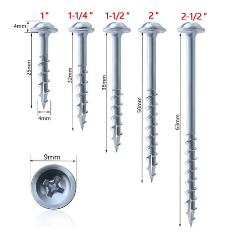 63mm Pocket Hole Screws 100 Pack For Woodworking Semi Self Tapping Crosshead Galvanized Carbon Steel Fits 25 32 38 50 63mm Jigs