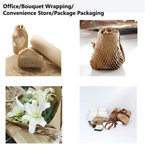Electric Honeycomb Paper Roll Dispenser Built Tough For Cranking Out Packages Flawless Wrapping Paper Stretching Machine with flower arrangement and wrapped packages.