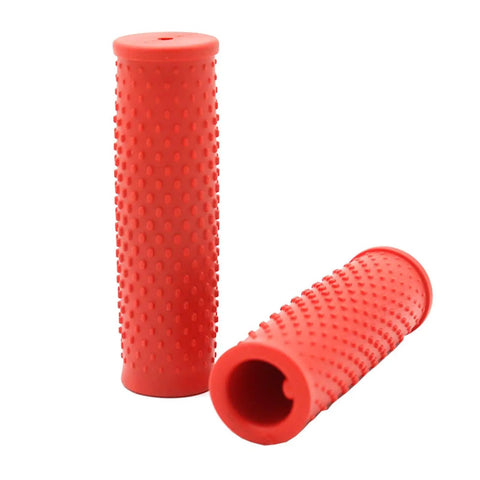 Red pair of rubber handlebar grips for electric scooters M365 Pro 1S Pro2 all weather grippy rubber replacement black non slip