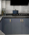 Brushed Brass Cabinet Handles 4 Pack Gold Drawer Pulls For Kitchen Furniture on modern blue cabinet doors