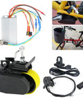 Electric Bike Conversion Kit 250W Brushless Motor And Controller For E Bike 48V 36V Kits Mountain Bike Upgrade Boost Your Ride With A DIY Bike Motor Parts Package displayed with components and installation details