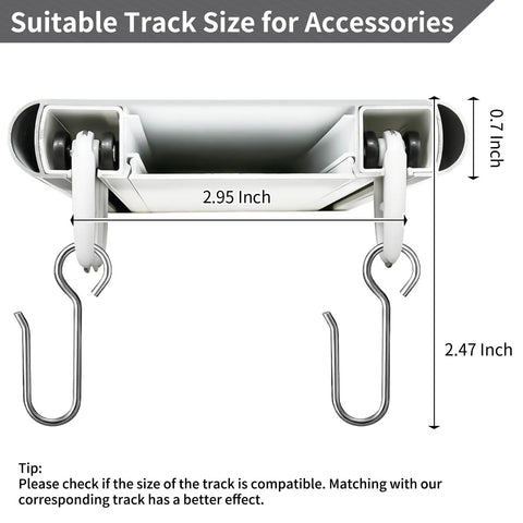Heavy Duty Pulley And S Hook Set For Double Curtain Track Ceiling Mounted Upgraded White Rail System For Bedroom, Office, Study, Outdoor Courtyard And RV 48 Piece Set, white pulley size 2.95 inch